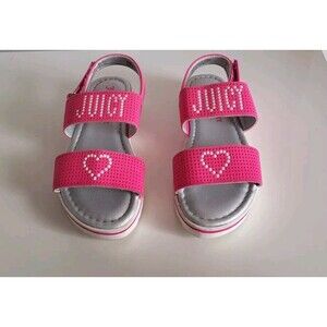 Juicy Couture Girl's Double Strap Slingback Rhinestone Pink Flat Sandals Size 13